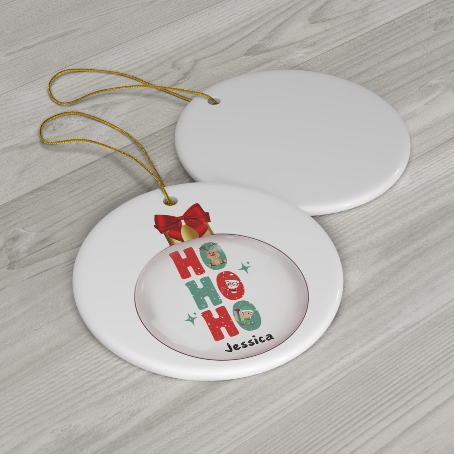 Ceramic Ornament - HO HO HO Christmas Ball Christmas 2024 with Custom Name