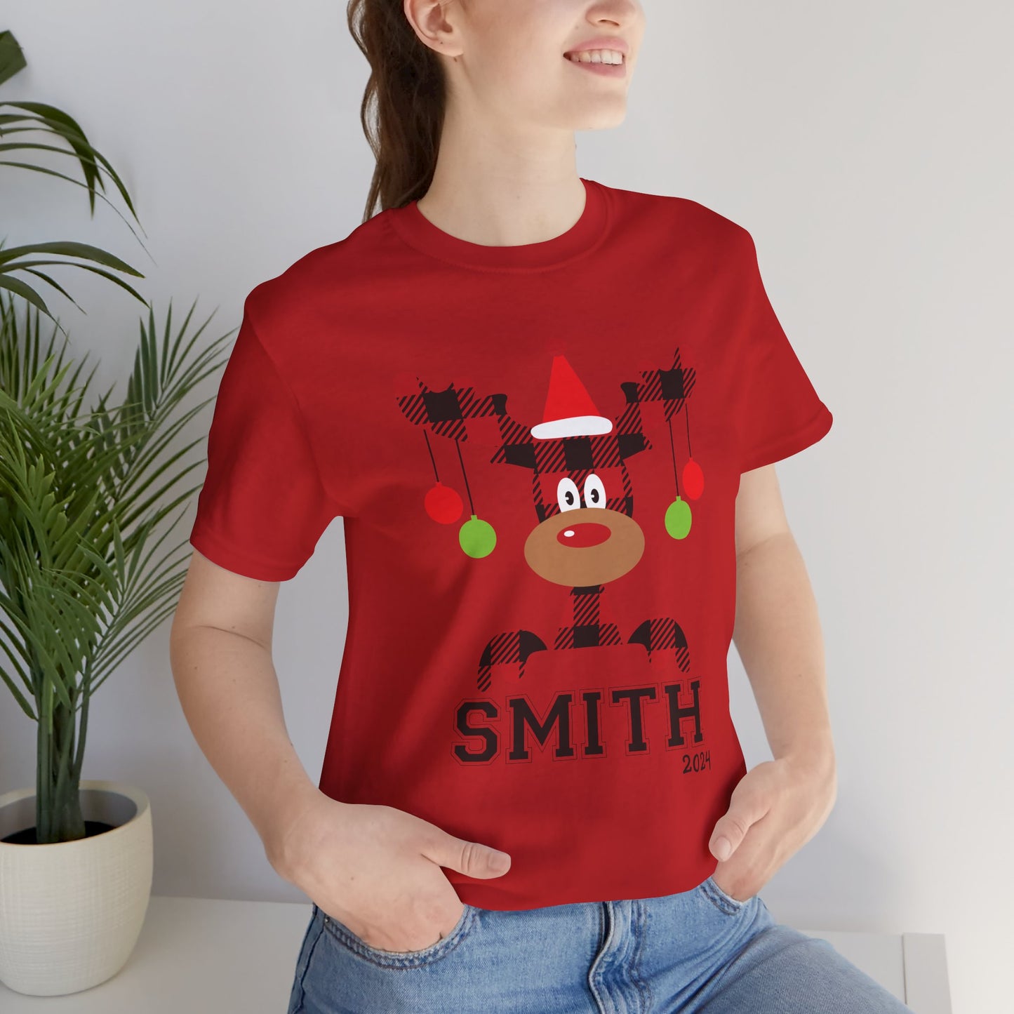 Cute Red Nose Reindeer Christmas 2024 Customized Family name Design, Personalized Name for Christmas Family Shirt