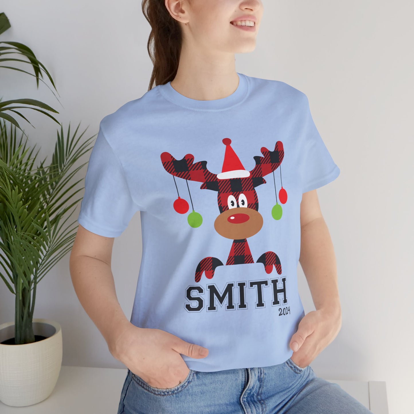 Cute Red Nose Reindeer Christmas 2024 Customized Family name Design, Personalized Name for Christmas Family Shirt