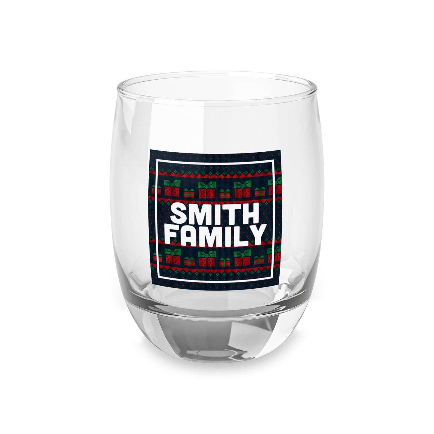 Whiskey Glass - Christmas Plaid Personalized Family Name Stemless Glass
