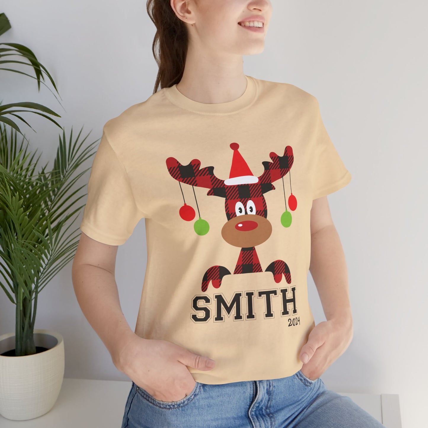 Cute Red Nose Reindeer Christmas 2024 Customized Family name Design, Personalized Name for Christmas Family Shirt