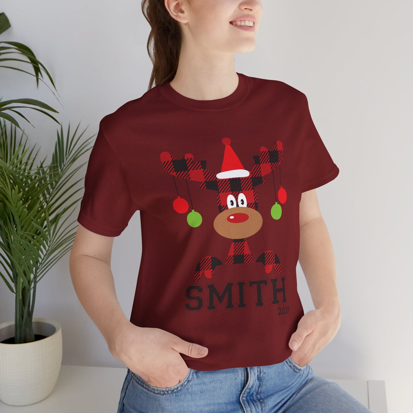 Cute Red Nose Reindeer Christmas 2024 Customized Family name Design, Personalized Name for Christmas Family Shirt
