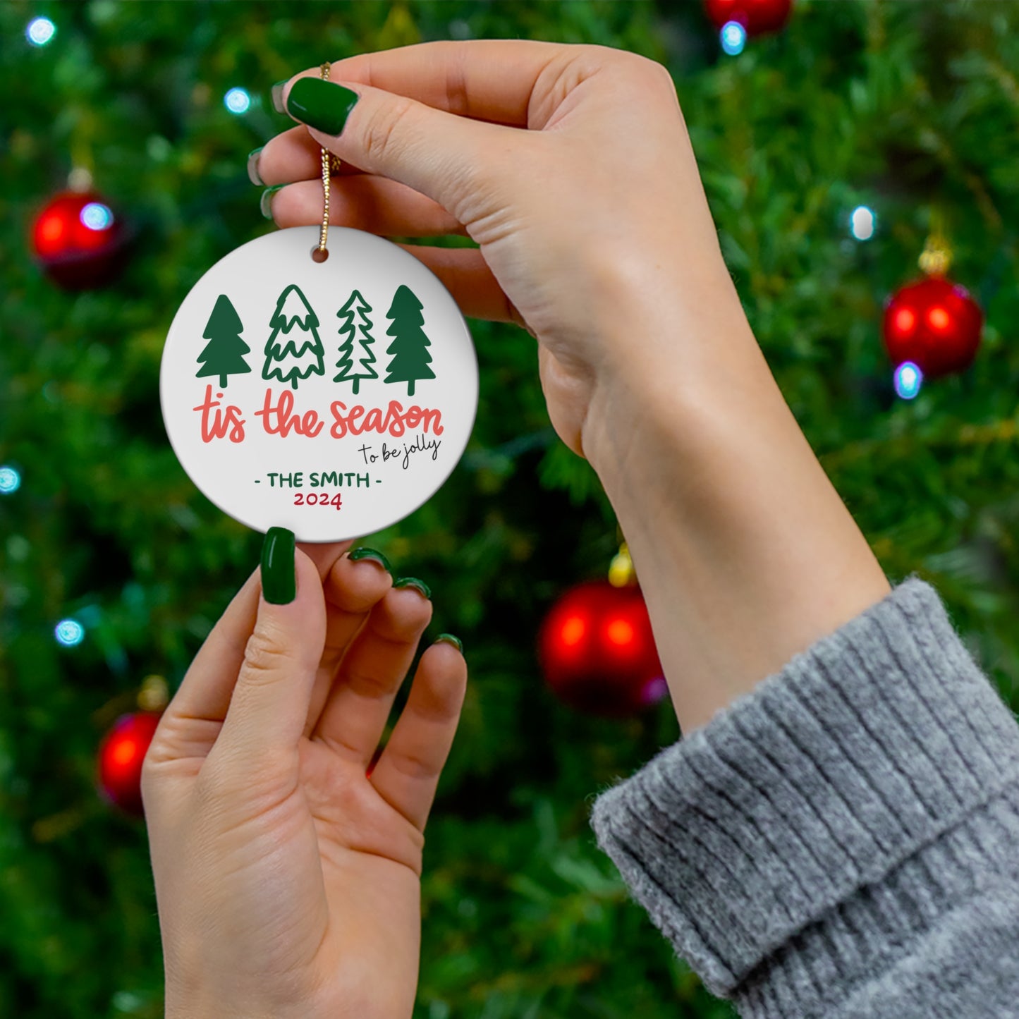 Ceramic Ornament - Tis The Season Christmas 2024 with Custom Name