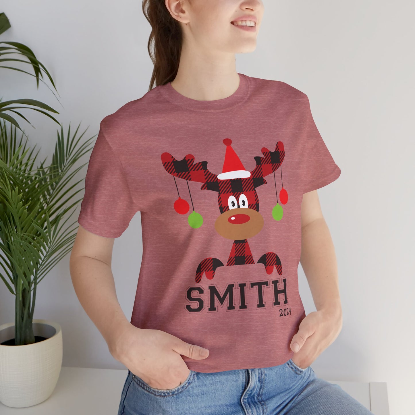 Cute Red Nose Reindeer Christmas 2024 Customized Family name Design, Personalized Name for Christmas Family Shirt