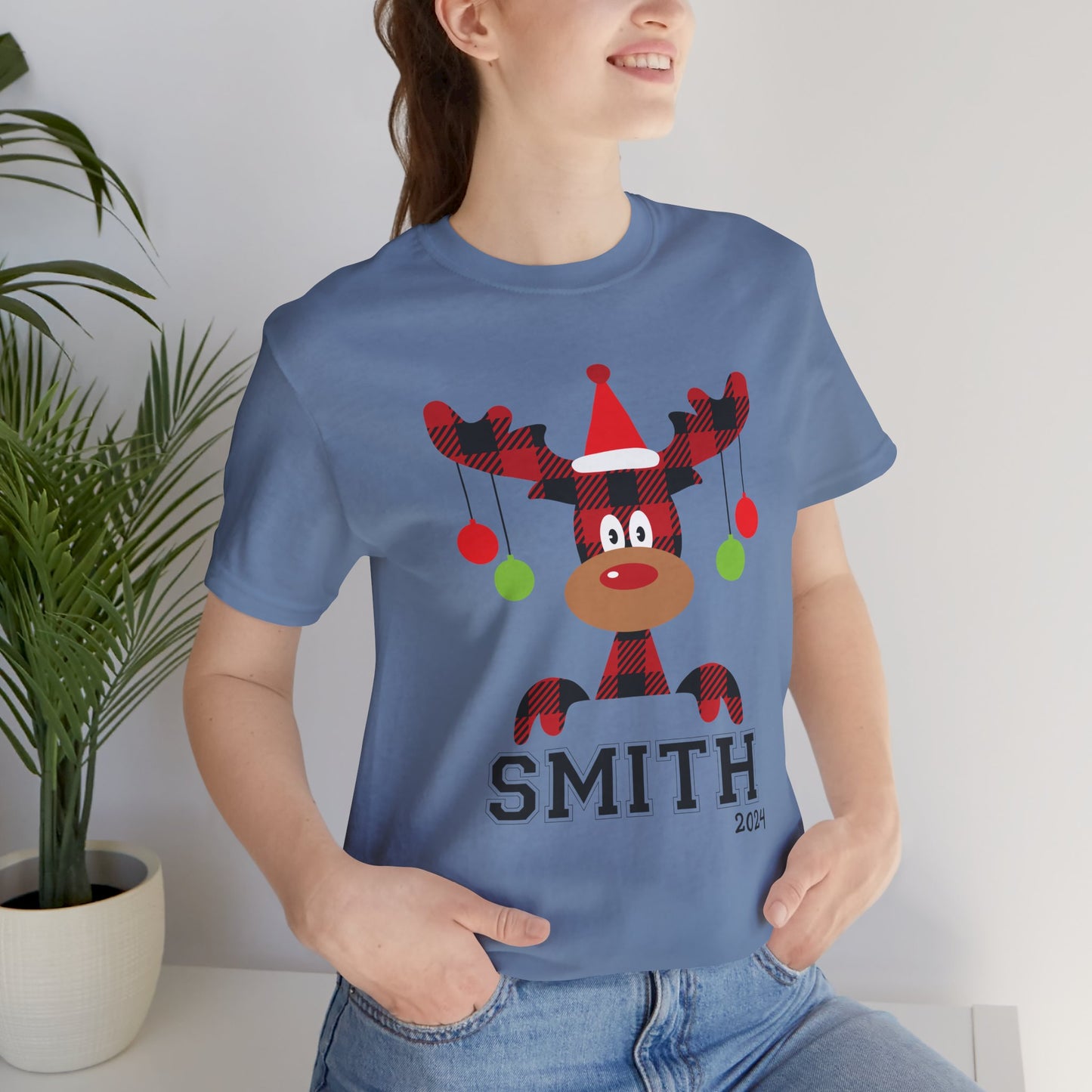 Cute Red Nose Reindeer Christmas 2024 Customized Family name Design, Personalized Name for Christmas Family Shirt