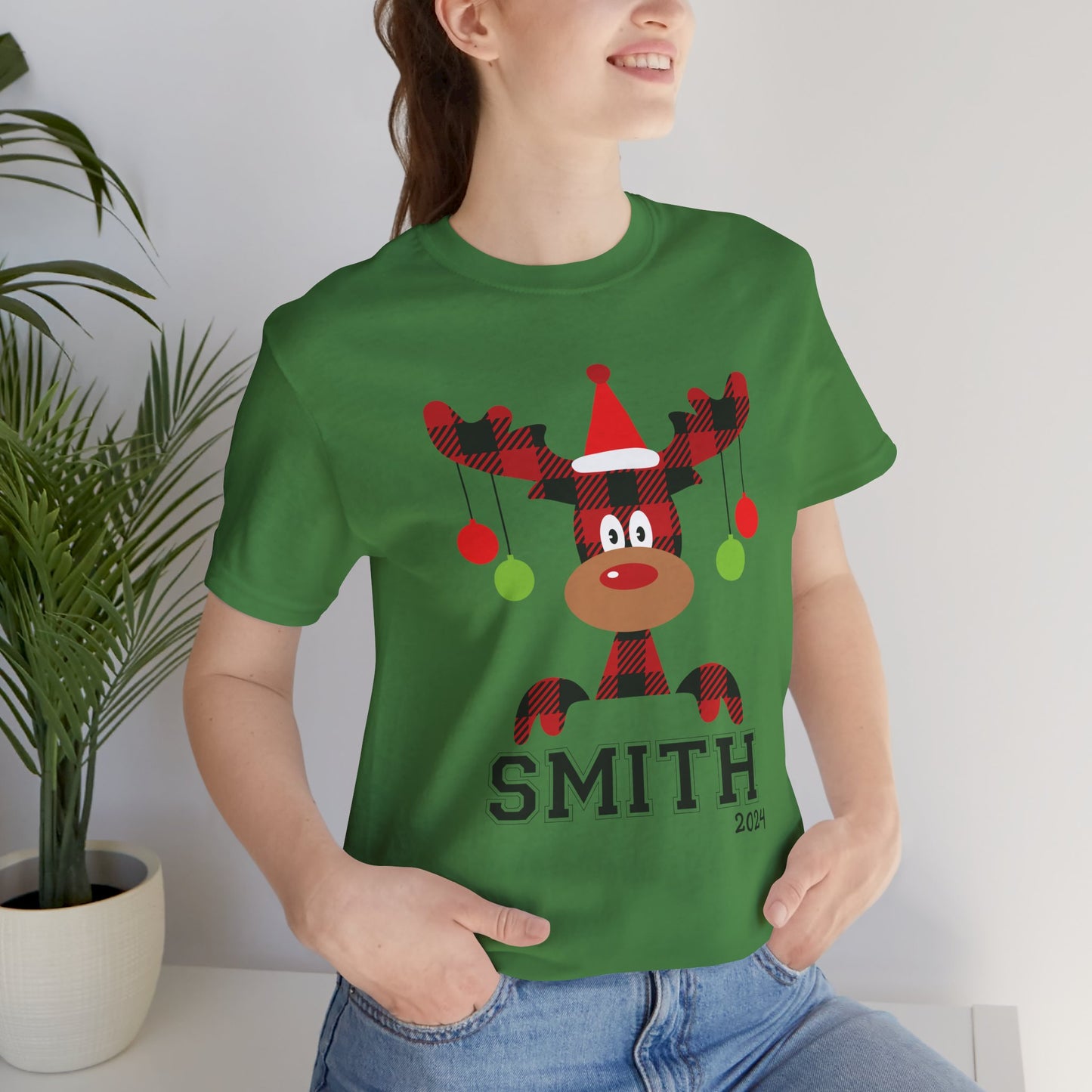 Cute Red Nose Reindeer Christmas 2024 Customized Family name Design, Personalized Name for Christmas Family Shirt