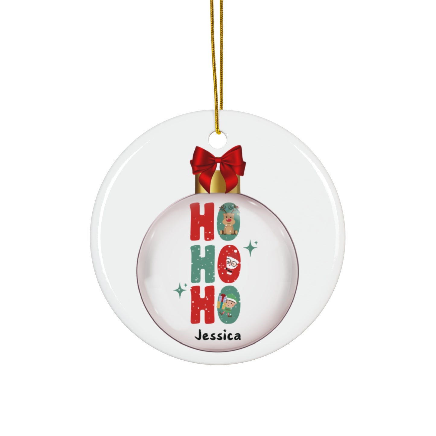 Ceramic Ornament - HO HO HO Christmas Ball Christmas 2024 with Custom Name