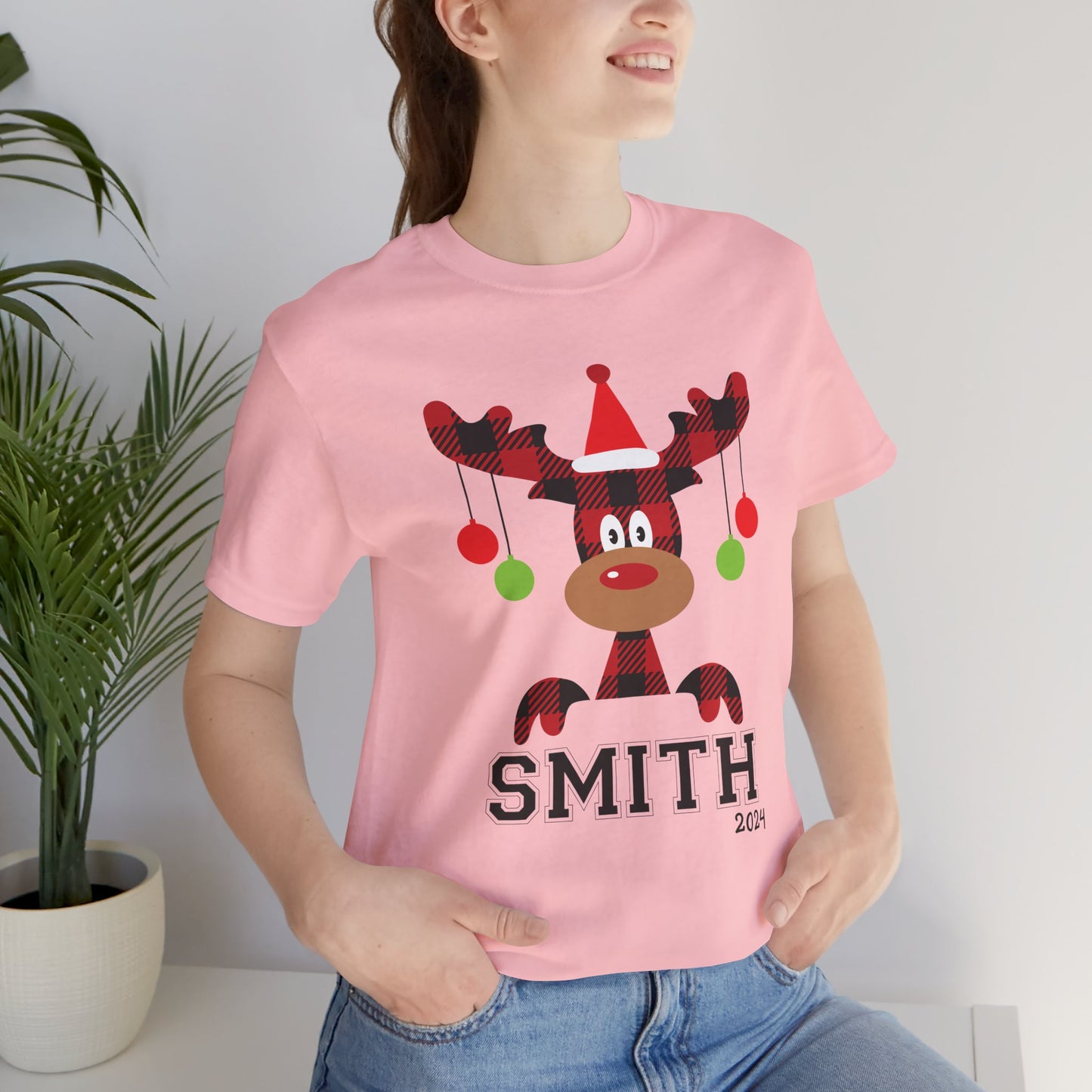 Cute Red Nose Reindeer Christmas 2024 Customized Family name Design, Personalized Name for Christmas Family Shirt