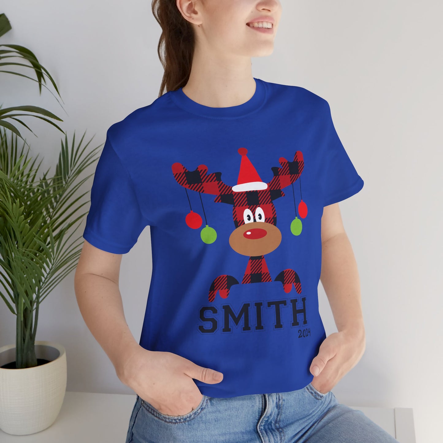 Cute Red Nose Reindeer Christmas 2024 Customized Family name Design, Personalized Name for Christmas Family Shirt
