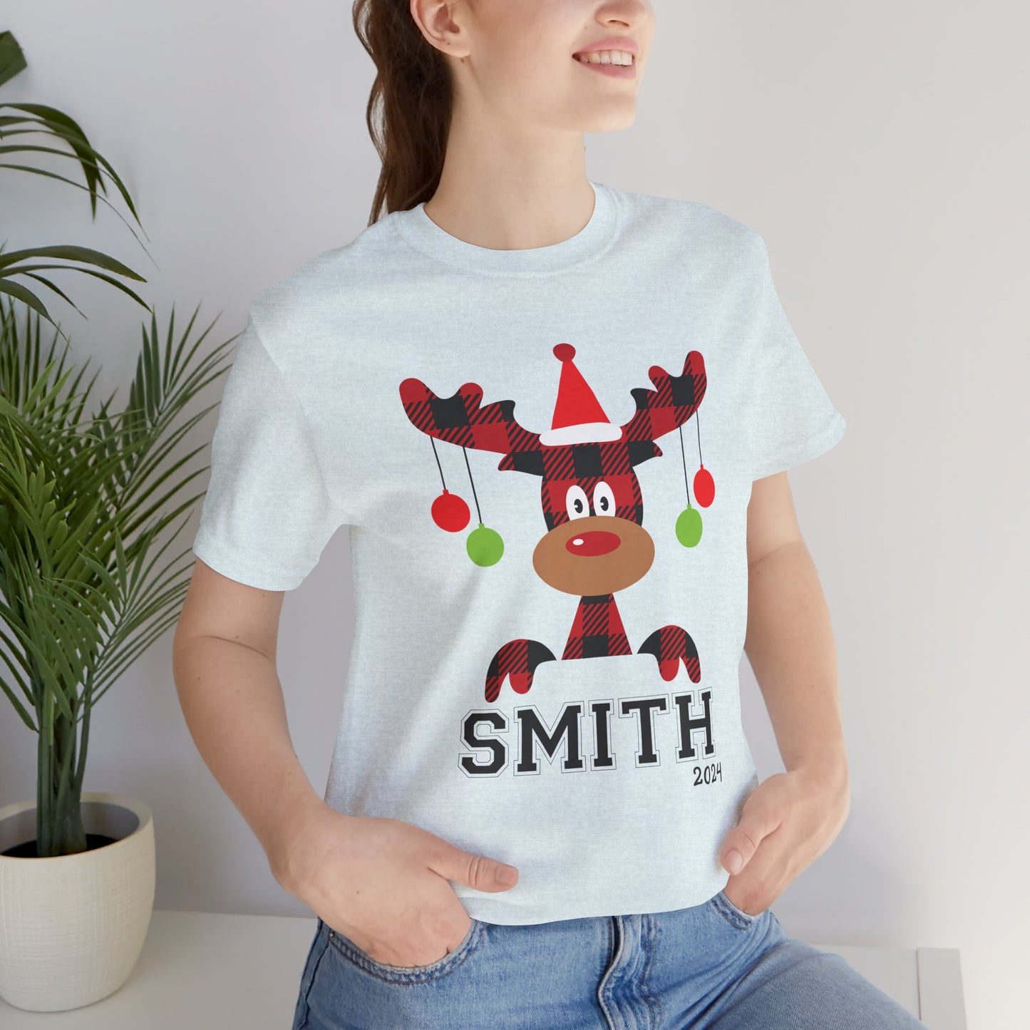 Cute Red Nose Reindeer Christmas 2024 Customized Family name Design, Personalized Name for Christmas Family Shirt
