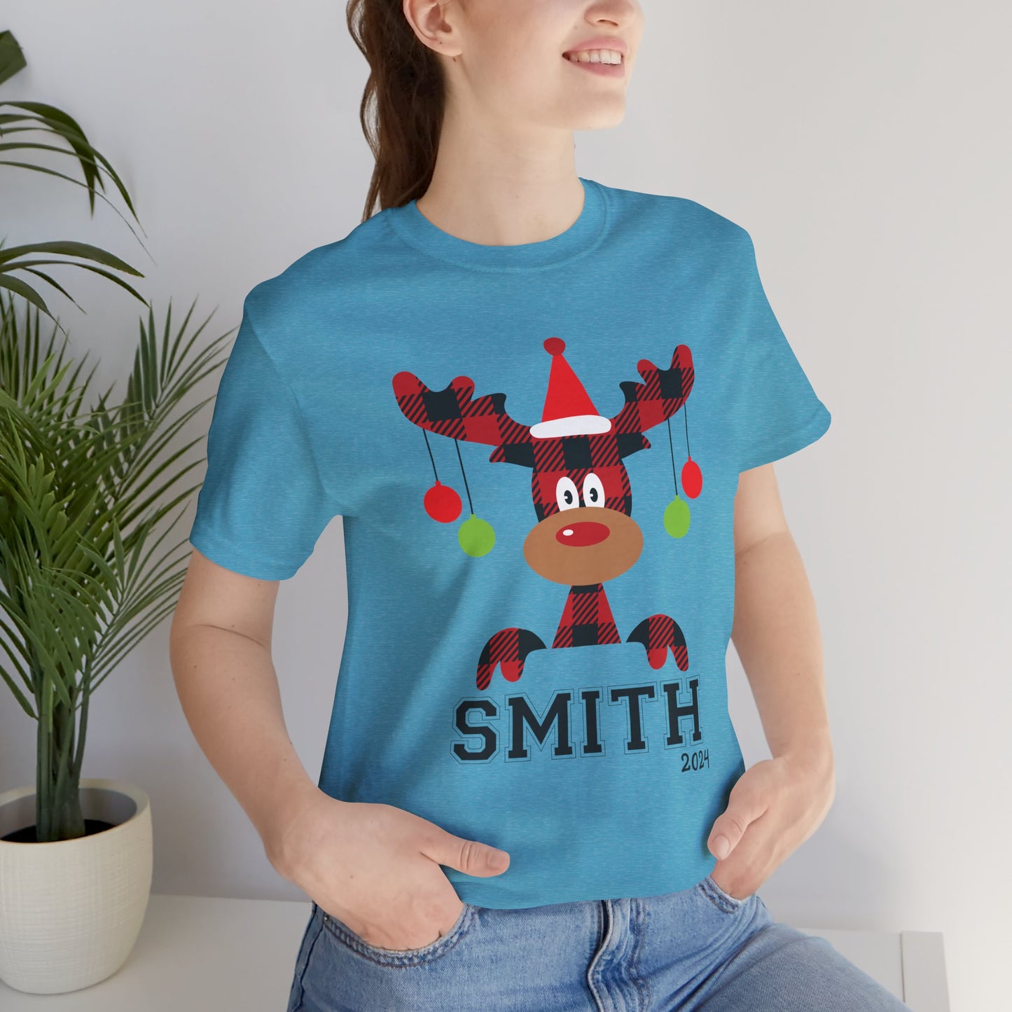 Cute Red Nose Reindeer Christmas 2024 Customized Family name Design, Personalized Name for Christmas Family Shirt