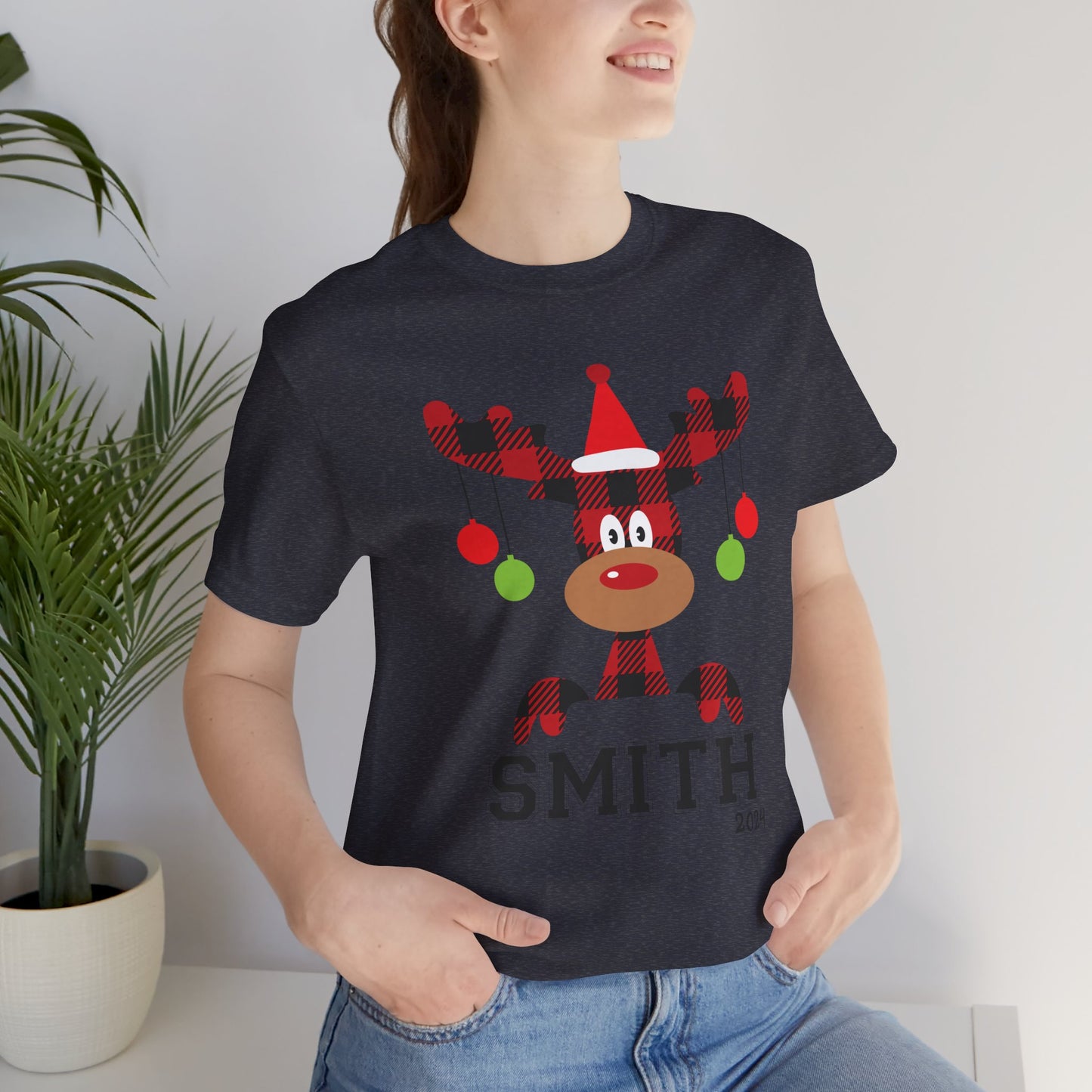 Cute Red Nose Reindeer Christmas 2024 Customized Family name Design, Personalized Name for Christmas Family Shirt