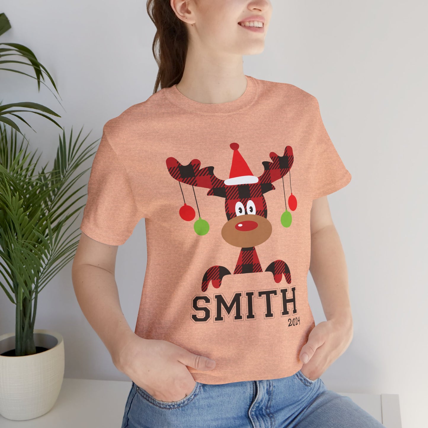 Cute Red Nose Reindeer Christmas 2024 Customized Family name Design, Personalized Name for Christmas Family Shirt