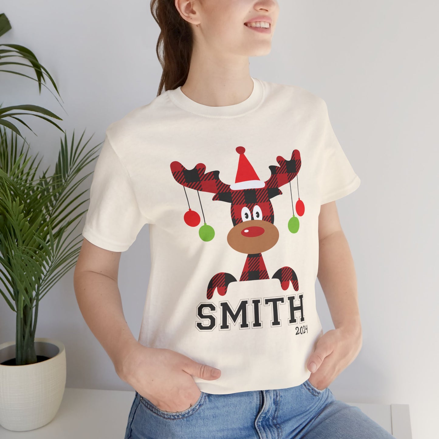 Cute Red Nose Reindeer Christmas 2024 Customized Family name Design, Personalized Name for Christmas Family Shirt