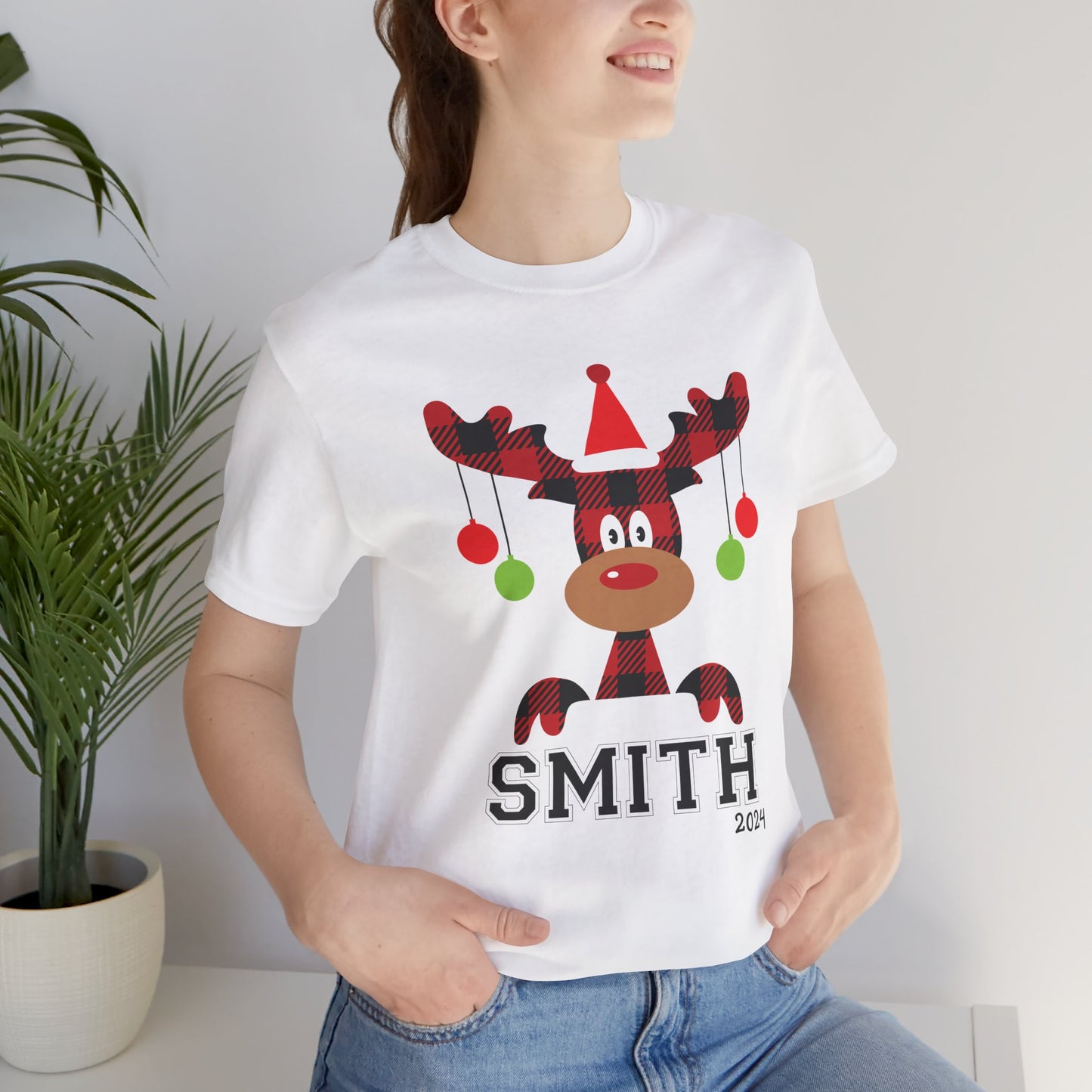 Cute Red Nose Reindeer Christmas 2024 Customized Family name Design, Personalized Name for Christmas Family Shirt