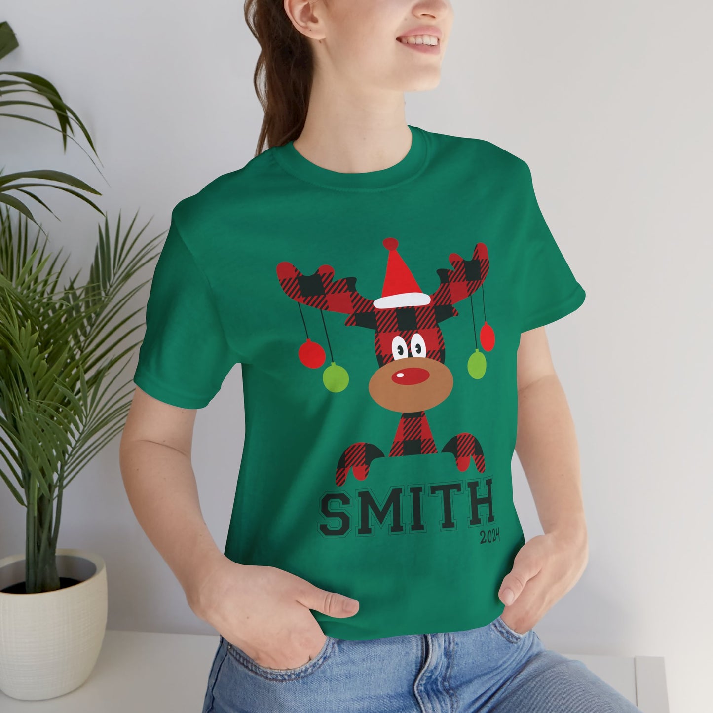 Cute Red Nose Reindeer Christmas 2024 Customized Family name Design, Personalized Name for Christmas Family Shirt