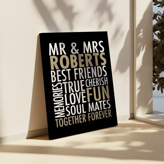 CANVAS 24x36 MR & MRS WORDS WEDDING DESIGN