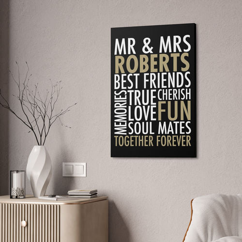 CANVAS 24x36 MR & MRS WORDS WEDDING DESIGN