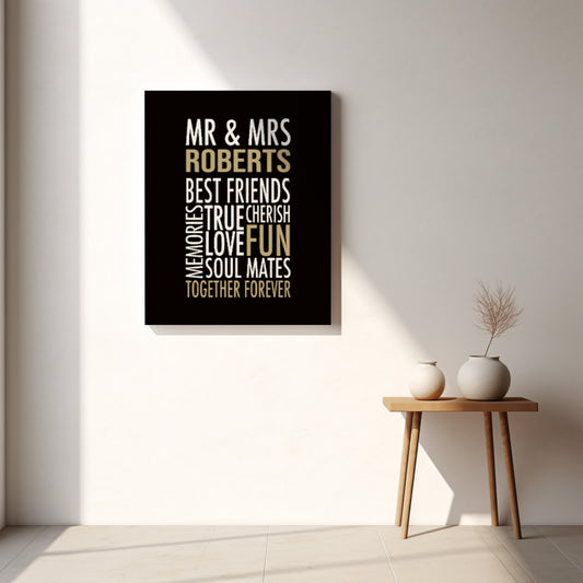 CANVAS 24x36 MR & MRS WORDS WEDDING DESIGN