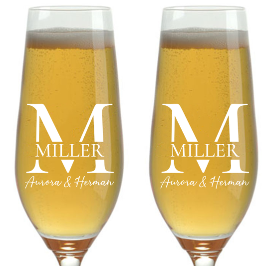 CHAMPAGNE FLUTES - INITIAL & SURNAME