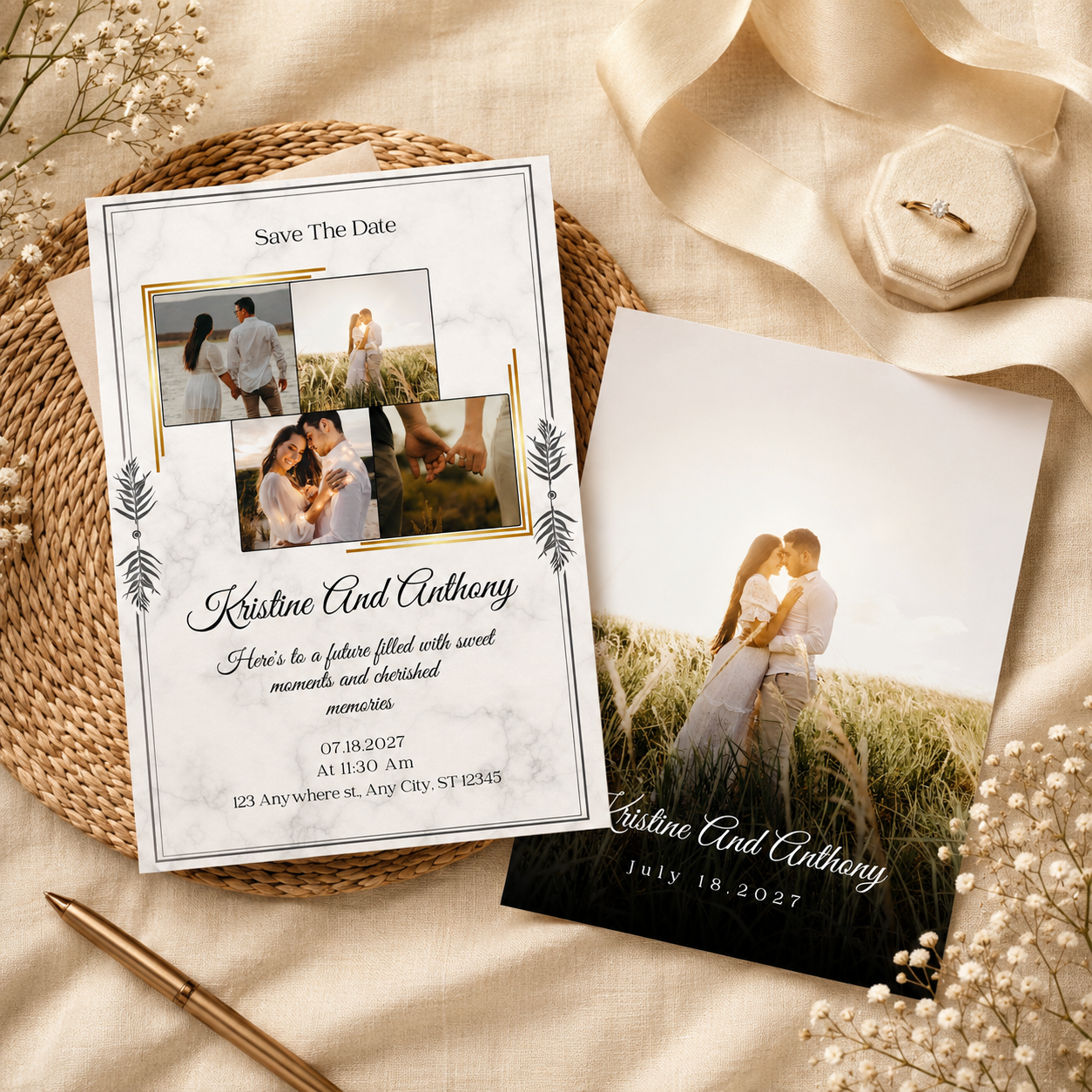 Photo Collage Wedding Invitation, Double Sided