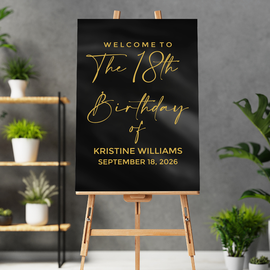 FOAM BOARD 24X36 WELCOME SIGN – ELEGANT BLACK & GOLD DESIGN #2