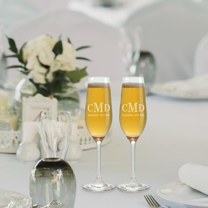 Champagne Flutes - Monogram Initials & Date