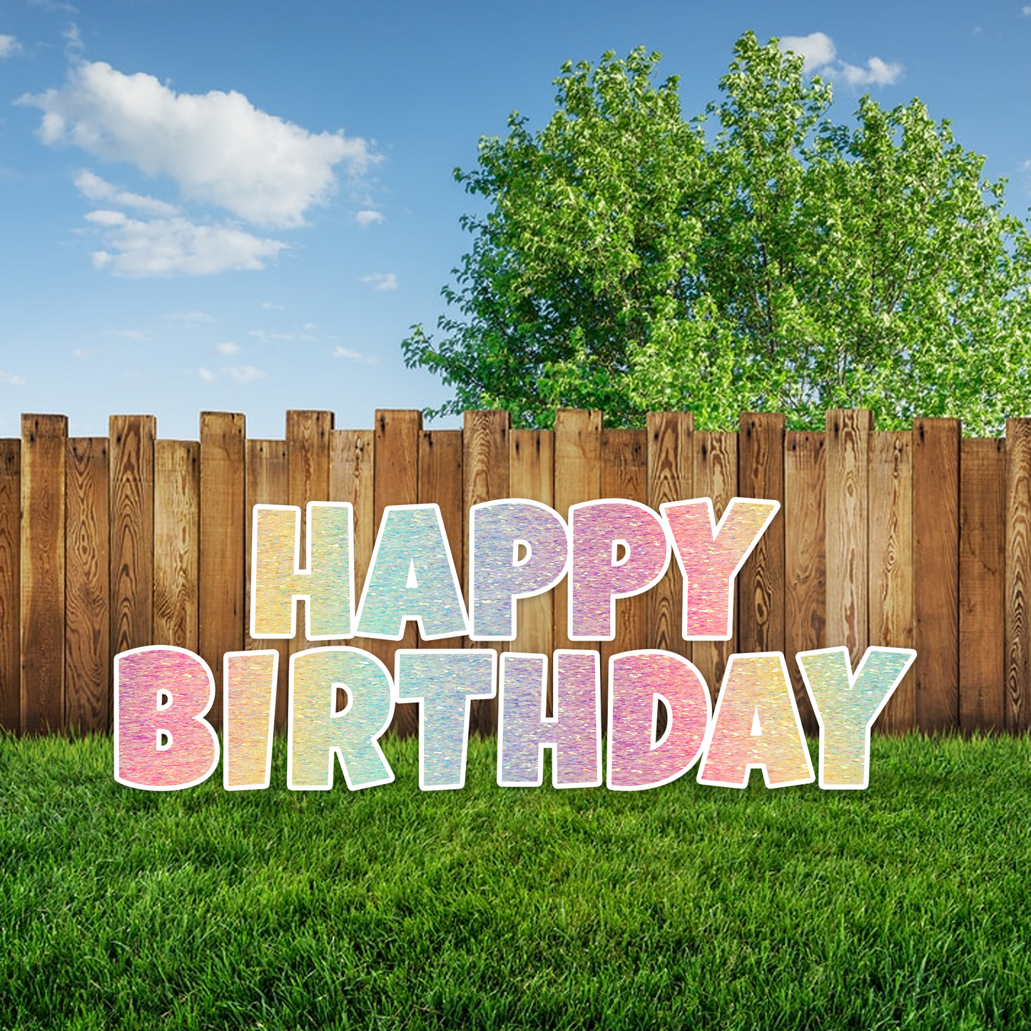 PASTEL GLITTER RAINBOW HAPPY BIRTHDAY - LUCKIEST GUY FONT CORRUGATED