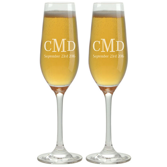 CHAMPAGNE FLUTES - MONOGRAM INITIALS & DATE