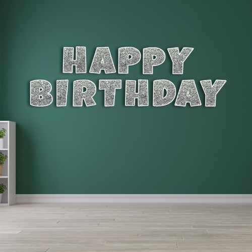 HAPPY BIRTHDAY SILVER GLITTER LUCKIEST GUY FOAM BOARD