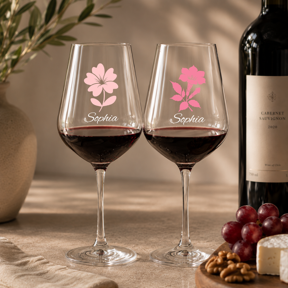Wine Glass Personalized Flowers