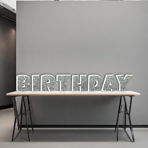 HAPPY BIRTHDAY SILVER GLITTER LUCKIEST GUY FOAM BOARD