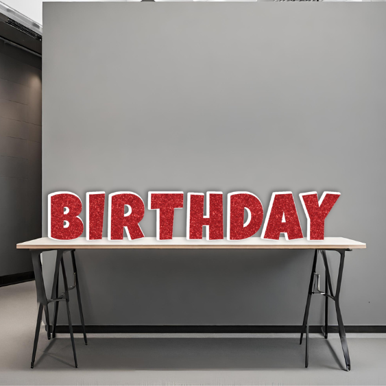 RED GLITTER HAPPY BIRTHDAY - KG FONT FOAM BOARD