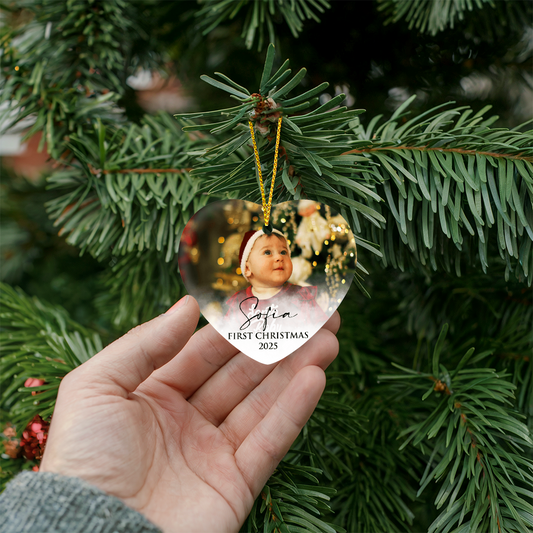 Personalized Baby's First Christmas Heart Ornament +