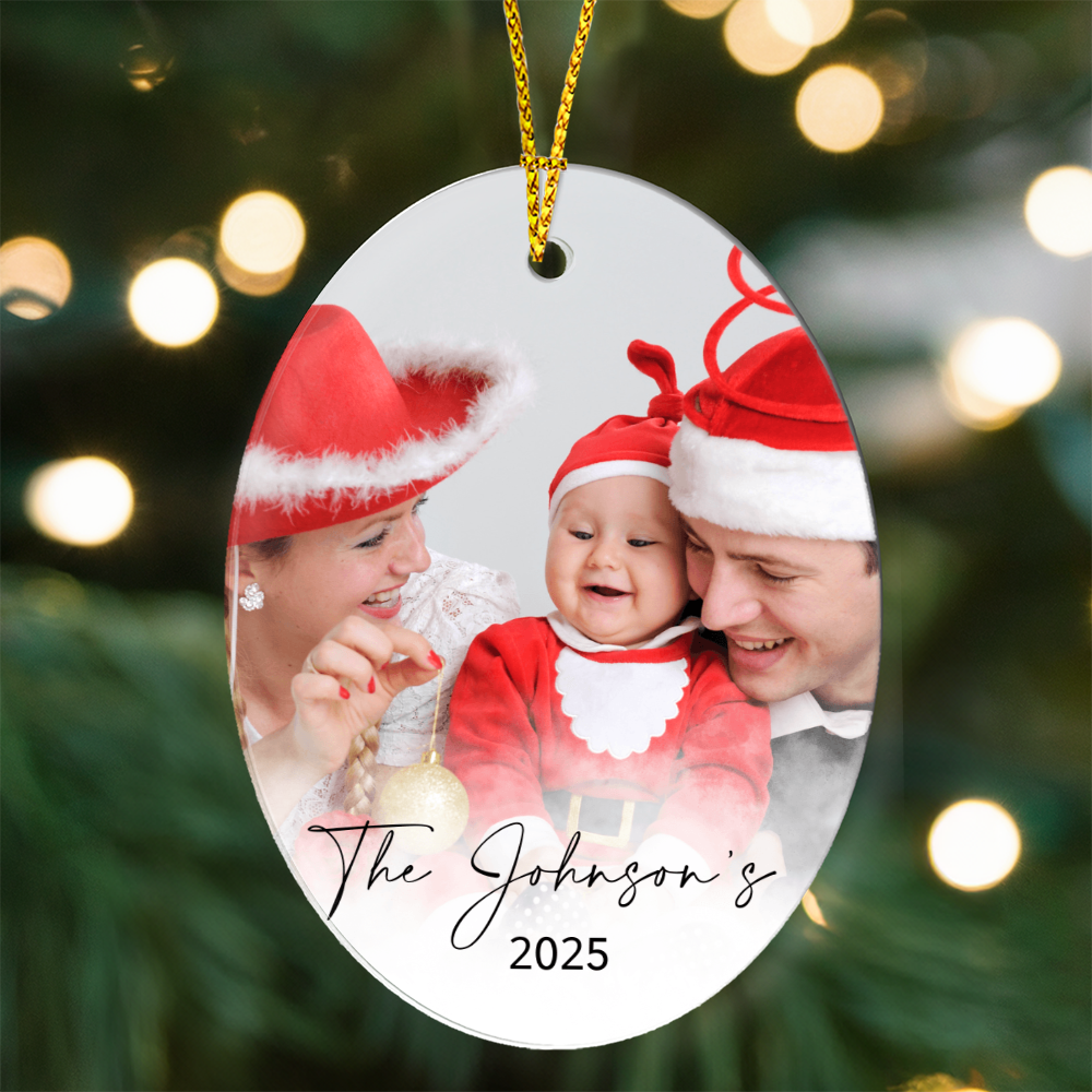 Personalized Christmas Oval Family Photo Ornaments +