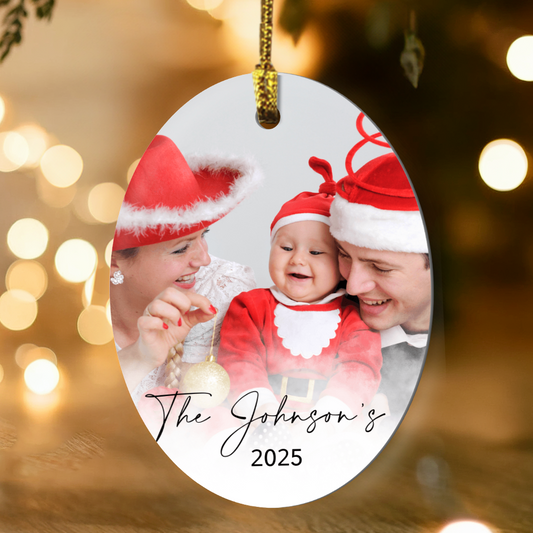 Personalized Christmas Oval Family Photo Ornaments +
