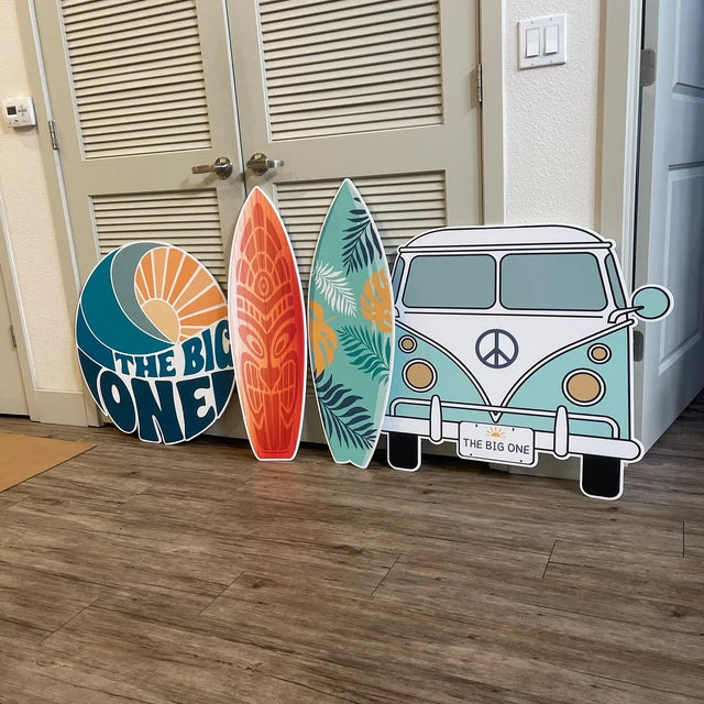The Big One Surf Theme Foam Board and Cut Outs, surf Themed Birthday Party Decor, Surfboard Party Props