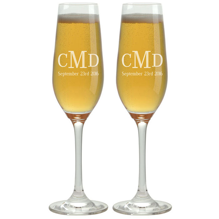Champagne Flutes - Monogram Initials & Date