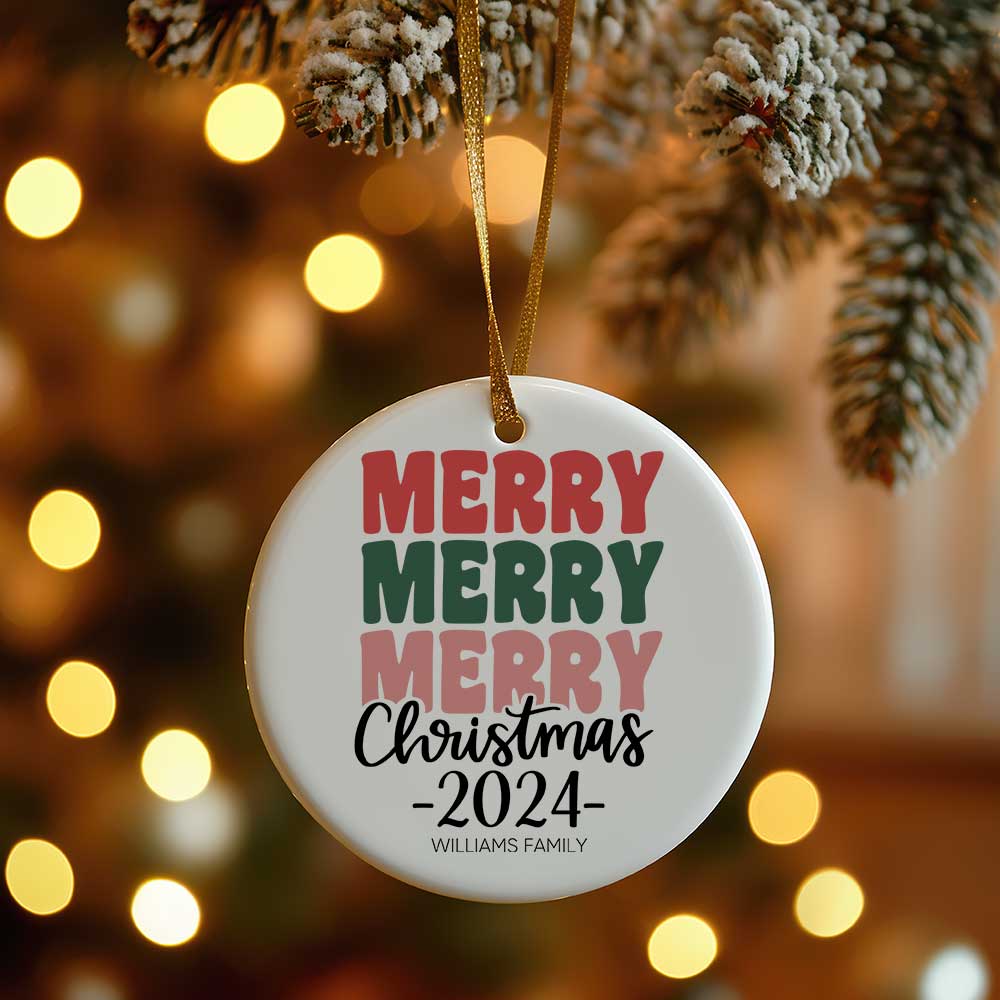 Ceramic Ornament - Merry Merry Christmas 2024 with Custom Name