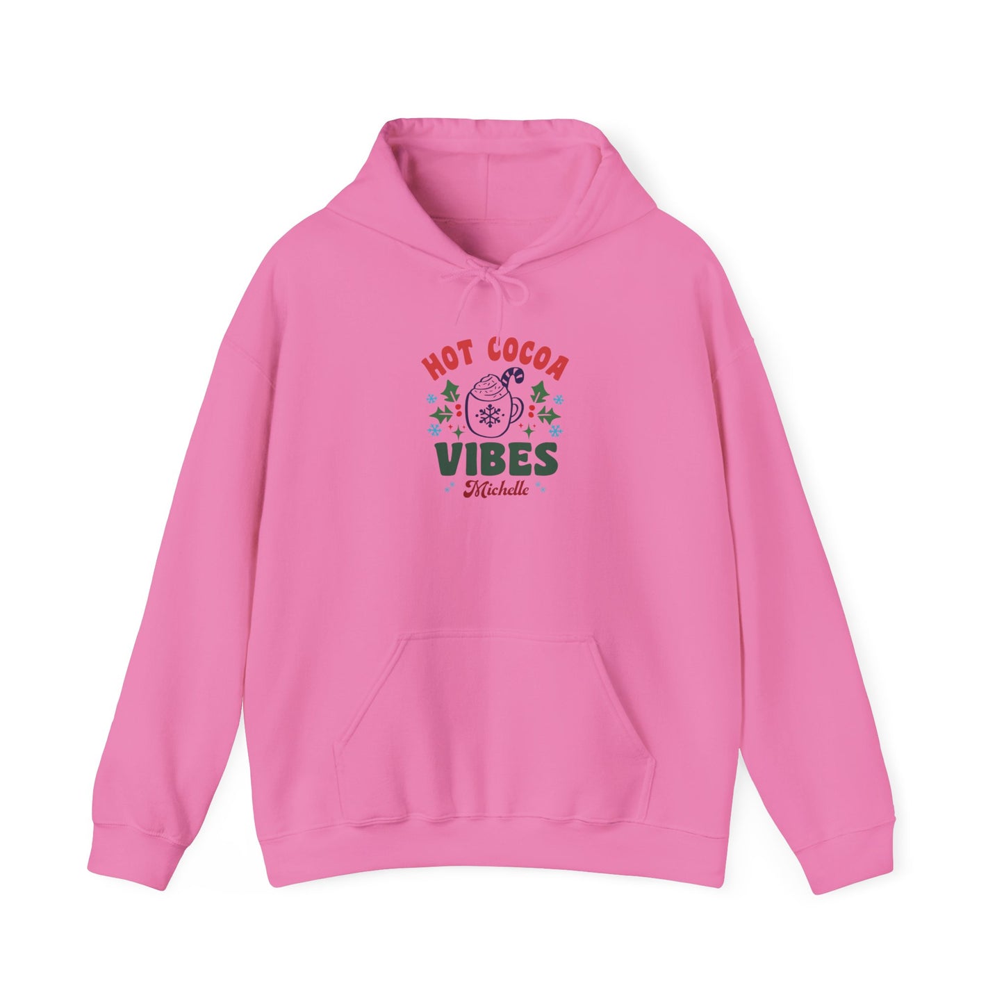 Unisex Heavy Blend Hooded Sweatshirt Hot Cocoa Vibes Christmas 2024 with Custom Name