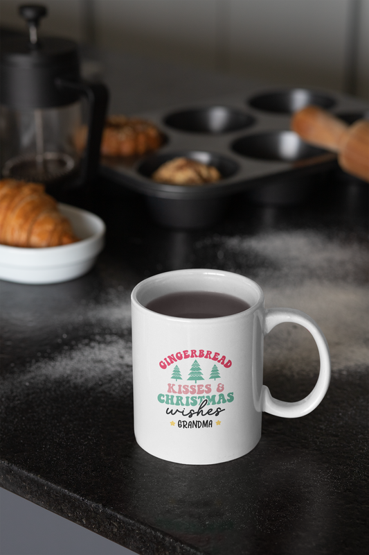 Ceramic Mug (11oz White) - Kisses & Christmas Wishes Christmas 2024 with Custom Name