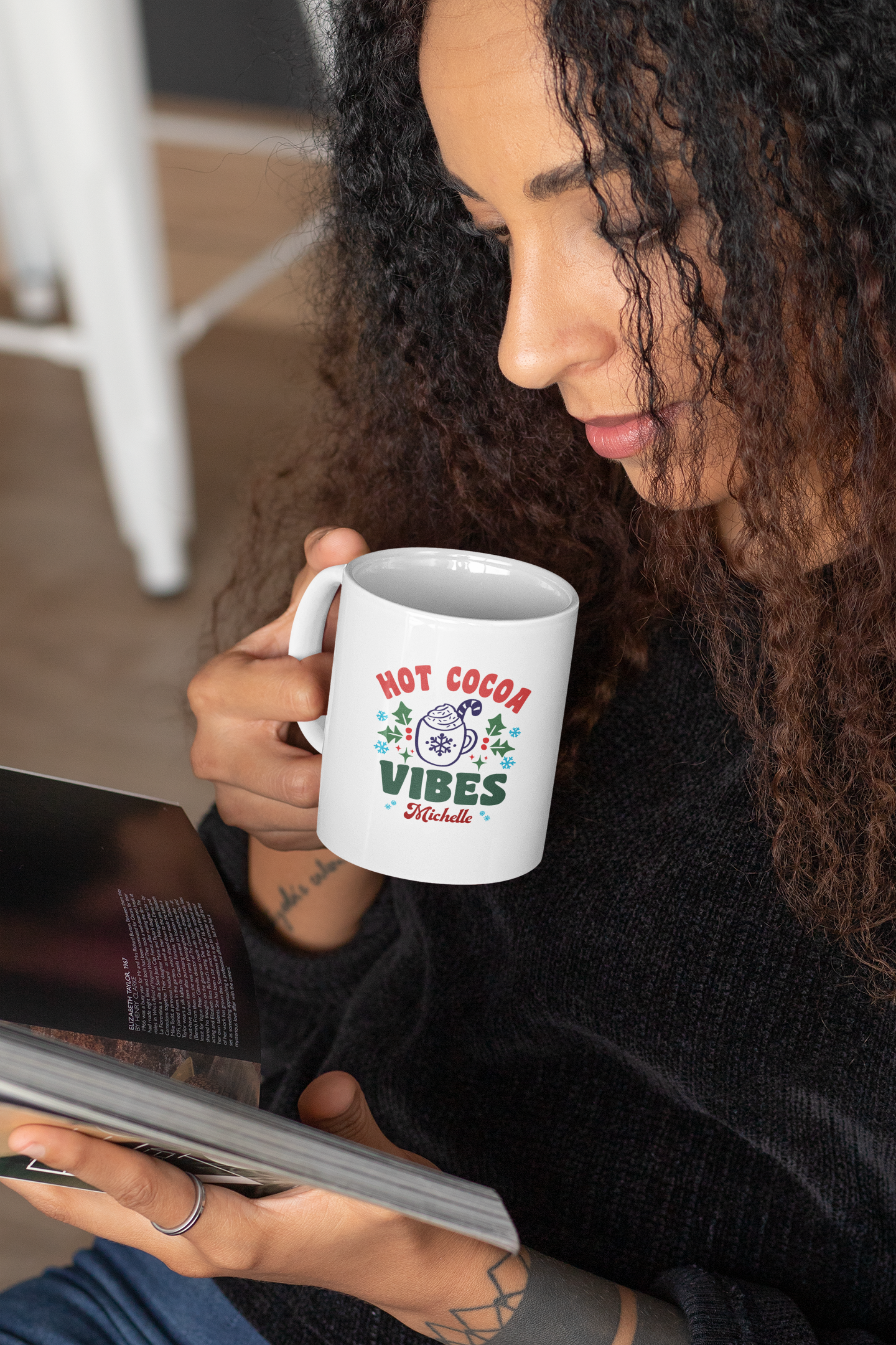 Ceramic Mug (11oz White) - Hot Cocoa Vibes Christmas 2024 with Custom Name