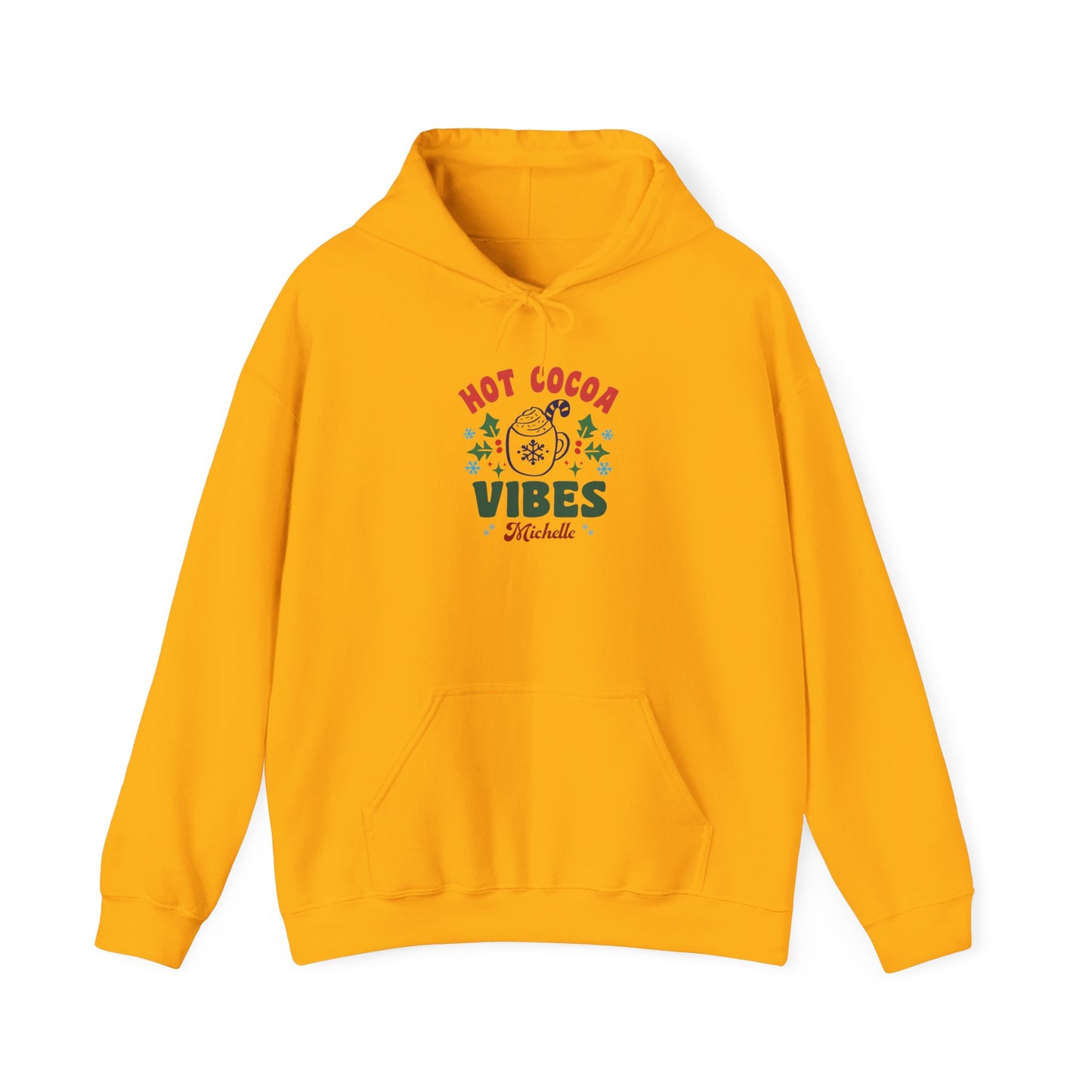 Unisex Heavy Blend Hooded Sweatshirt Hot Cocoa Vibes Christmas 2024 with Custom Name