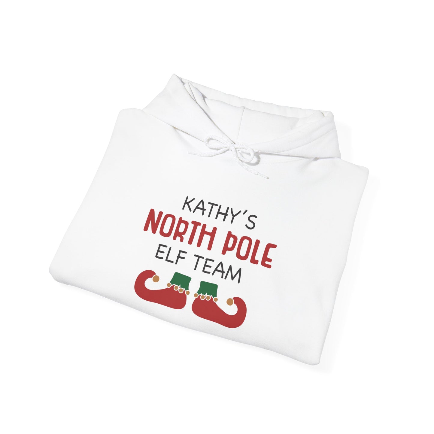 Unisex Heavy Blend Hooded Sweatshirt Christmas Design 2024 - North Pole Elf Team with Custom Name