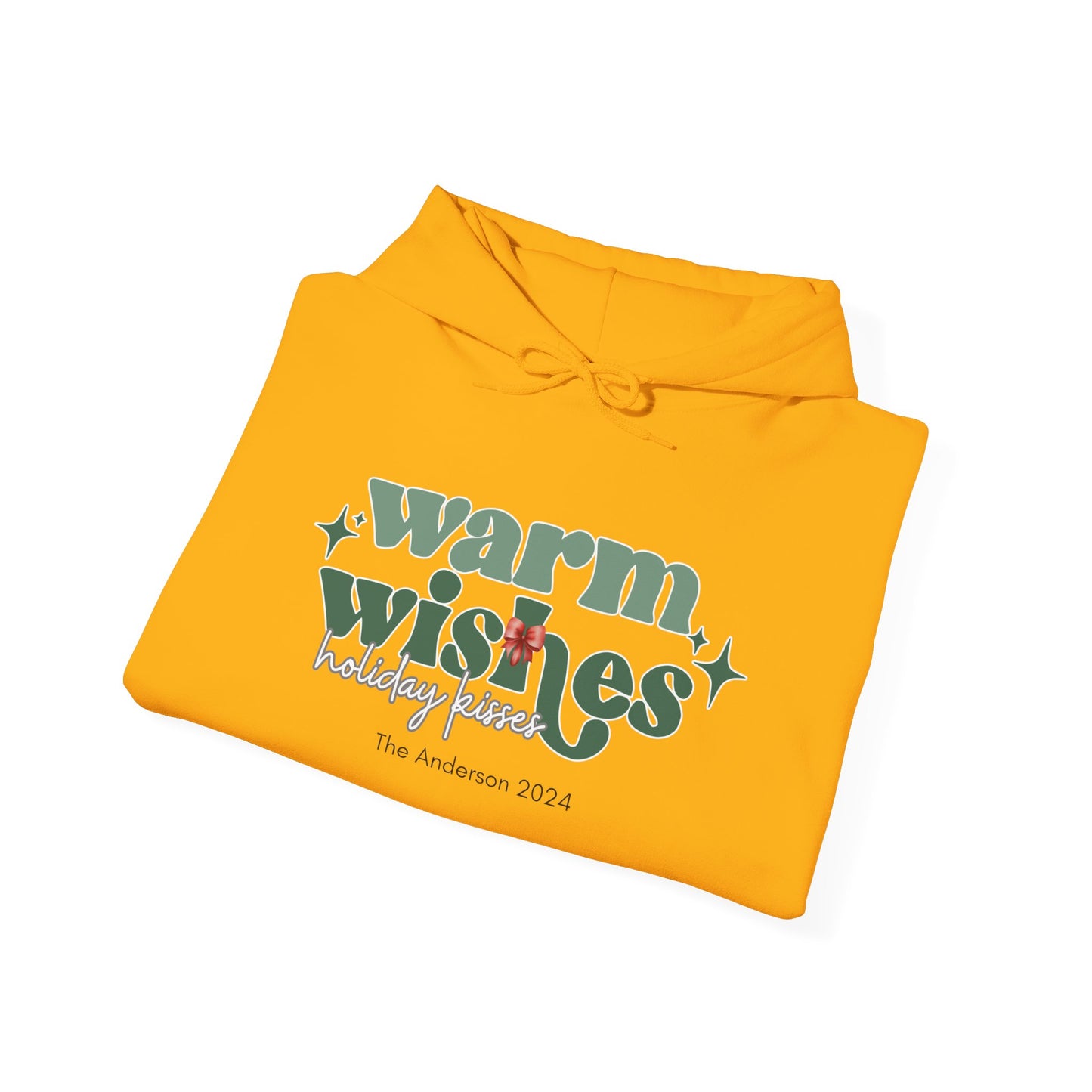 Unisex Heavy Blend Hooded Sweatshirt Warm Wishes Holiday Kisses Christmas 2024 with Custom Name