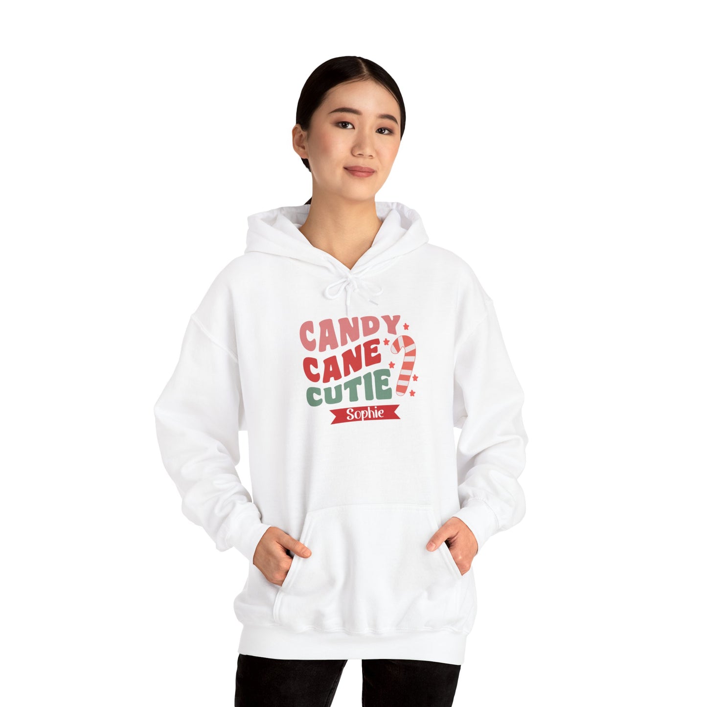 Unisex Heavy Blend Hooded Sweatshirt Candy Cane Cutie Christmas 2024 with Custom Name