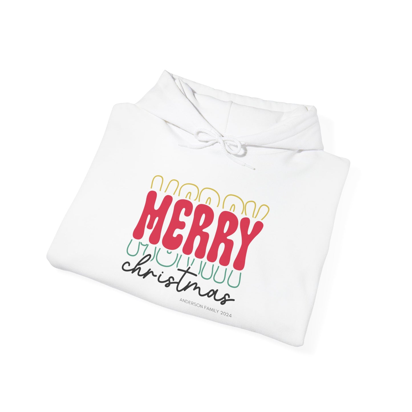 Unisex Heavy Blend Hooded Sweatshirt MERRY MERRY MERRY Christmas 2024 with Custom Name