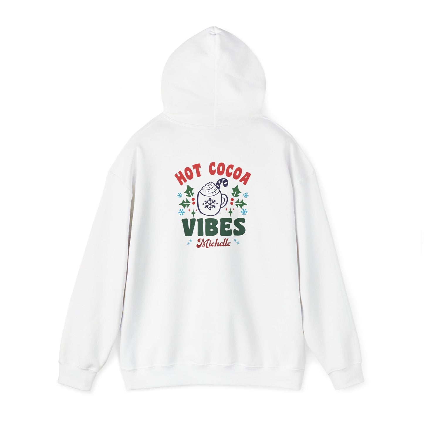 Unisex Heavy Blend Hooded Sweatshirt Hot Cocoa Vibes Christmas 2024 with Custom Name