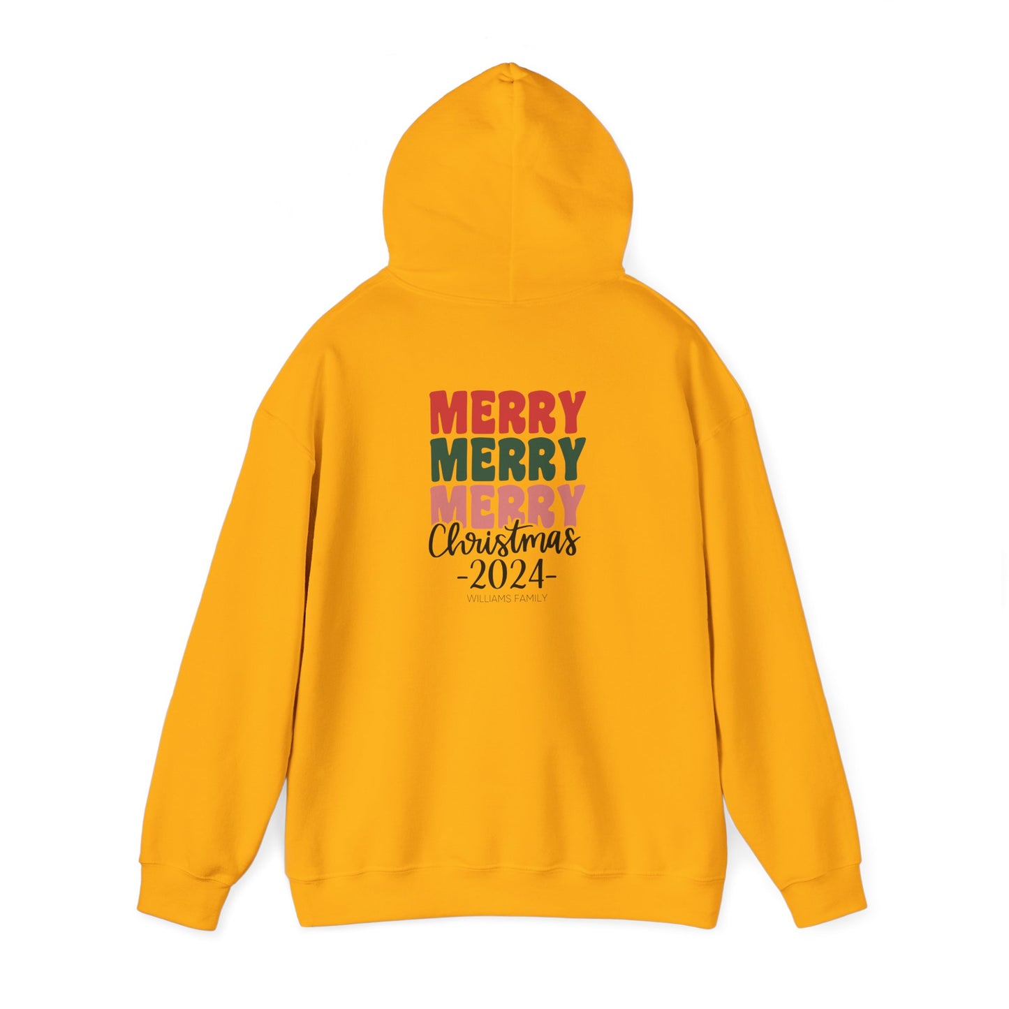 Unisex Heavy Blend Hooded Sweatshirt Merry Merry Merry Christmas 2024 with Custom Name