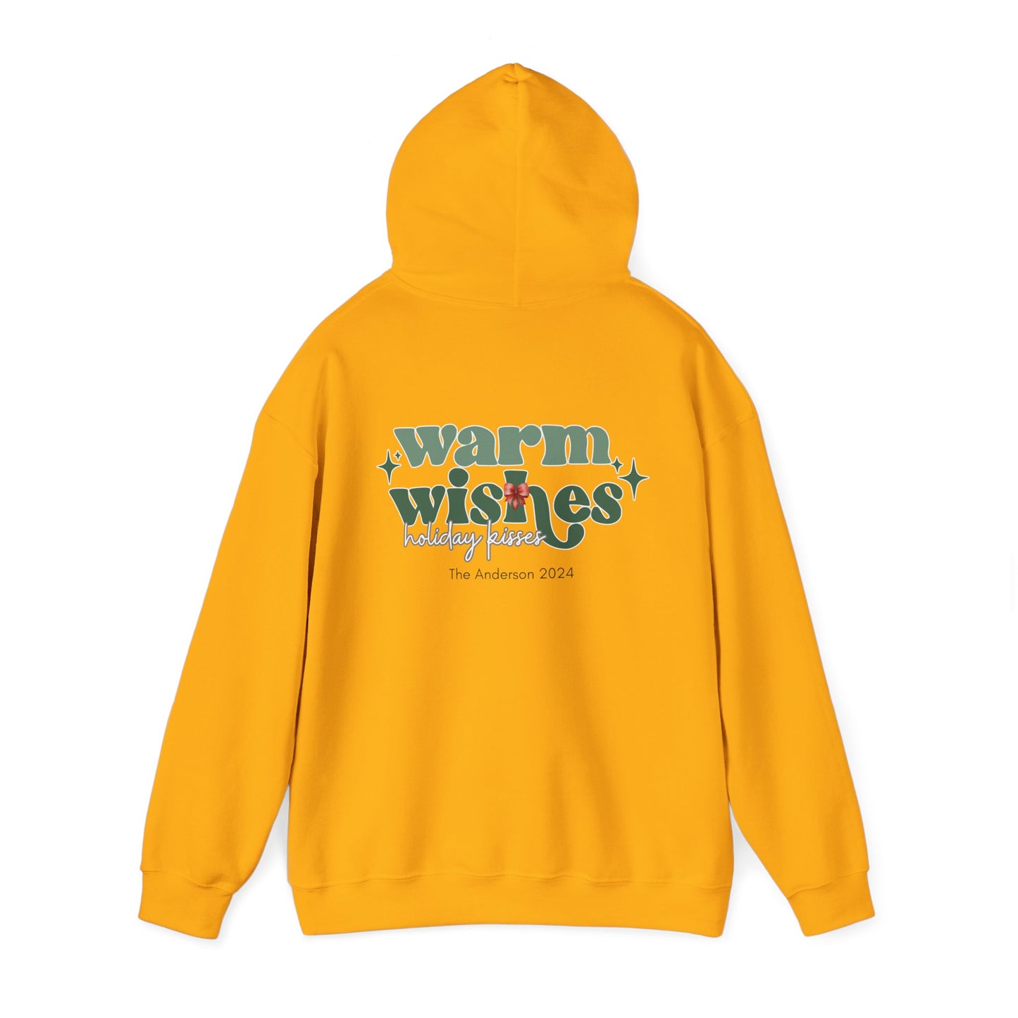 Unisex Heavy Blend Hooded Sweatshirt Warm Wishes Holiday Kisses Christmas 2024 with Custom Name